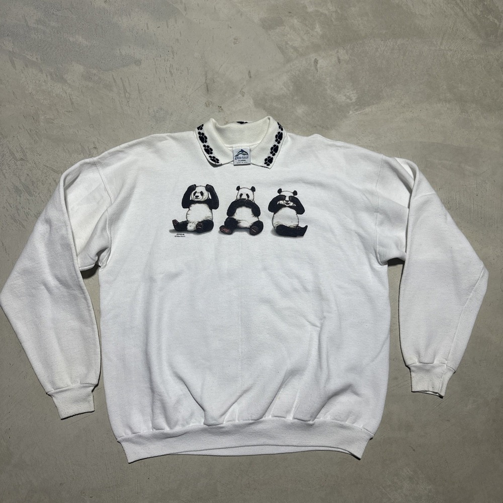 VTG 90's Crewneck Dolphin Sweatshirt"Panda Family" SZ XL USA MADE Royce Nature